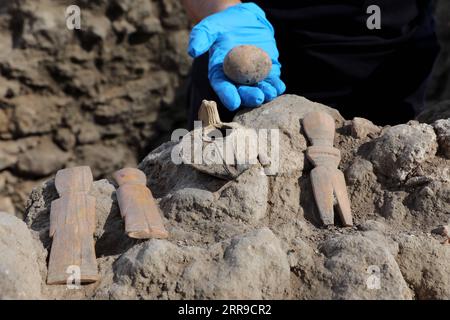 Bilder des Jahres 2021, News 06 Juni News Themen der Woche KW23 News Bilder des Tages 210609 -- YAVNE ISRAEL, June 9, 2021 -- An Israeli archeologist shows an intact chicken s egg of roughly 1,000 years ago in Yavne, central Israel, on June 9, 2021. Israeli archeologists have discovered an intact chicken s egg of roughly 1,000 years ago, the Israel Antiquities Authority IAA said Wednesday. The egg was found in an excavation site in Yavne, in a cesspit dating from the Islamic period. Photo by /Xinhua ISRAEL-YAVNE-ARCHEOLOGY-EGG GilxCohenxMagen PUBLICATIONxNOTxINxCHN Stock Photo