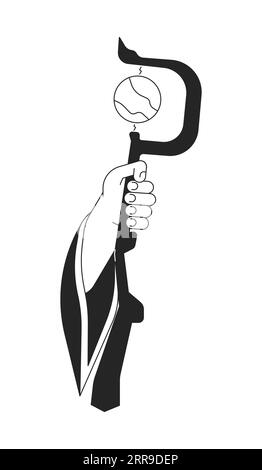 Holding wizard staff flat monochrome isolated vector object Stock Vector