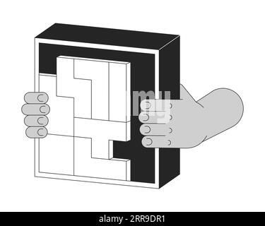 Holding tetrominoes cube bw concept vector spot illustration Stock Vector