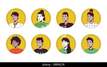 Multinational people flat color cartoon avatar icons set Stock Vector