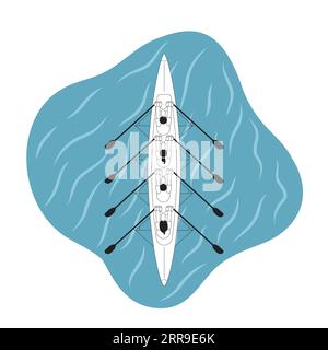 Kayaking team sport monochrome concept vector spot illustration Stock Vector