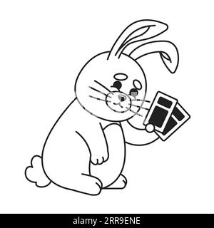 Smiling fluffy bunny holding tickets monochromatic flat vector character Stock Vector