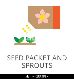 Bag of plant seeds and sprouts flat vector icon Stock Vector