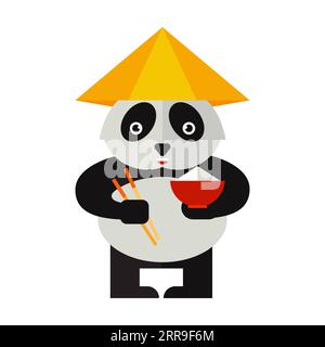 Black and white Chinese bear flat vector icon Stock Vector