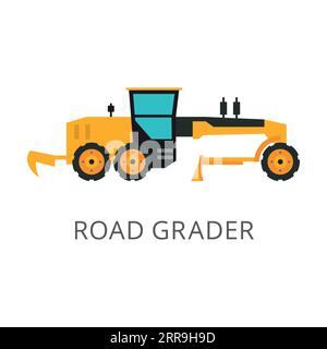 Road grader for leveling surface isolated on white Stock Vector