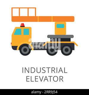 Side view of yellow industrial elevator flat vector icon Stock Vector