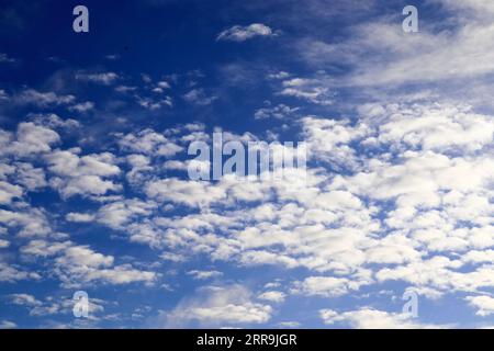 Stunning Cirrus Cloud Formation Panorama In A Deep Blue Summer Sky Seen Over Europe Stock Photo