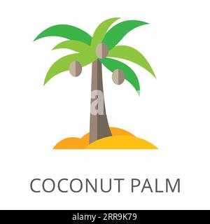 Palm tree with coconuts on beach symbol flat vector icon Stock Vector