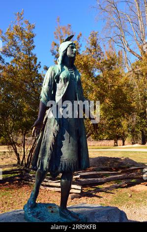 A statue of Pocahontas graces the Jamestown Virginia sight Stock Photo