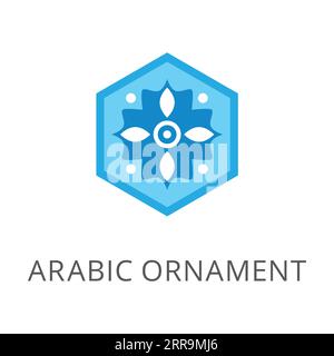 Arabic ornament in blue hexagon flat vector icon Stock Vector