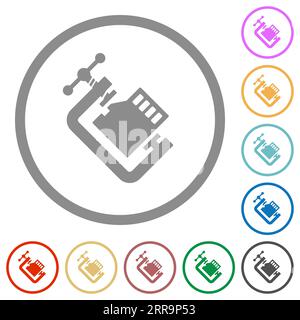 Micro sd memory card compress solid flat color icons in round outlines on white background Stock Vector