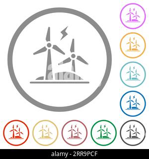 Wind energy flat color icons in round outlines on white background Stock Vector