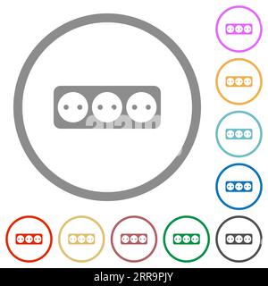 Electrical outlet with three sockets solid flat color icons in round outlines on white background Stock Vector