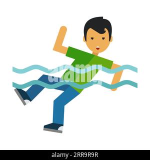 Careless man drowning in water flat vector icon Stock Vector