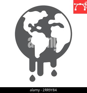 World melting line and glyph icon, climate change and ecology, global ...