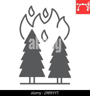 Forest fire glyph icon, climate change and ecology, pine tree on fire vector icon, vector graphics, editable stroke solid sign, eps 10. Stock Vector