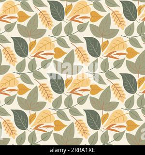 Natural leafy seamless pattern. Background with green and yellow leaves. Botanical print for textiles, wallpapers, digital paper and design, vector il Stock Vector