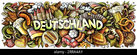 Vector illustration with Deutschland theme doodles. Vibrant and eye-catching banner design, capturing the essence of Germany culture and traditions th Stock Vector