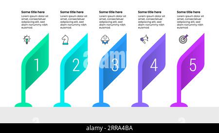 Infographic template with icons and 5 options or steps. Abstract flags. Can be used for workflow layout, diagram, banner, webdesign. Vector illustrati Stock Vector