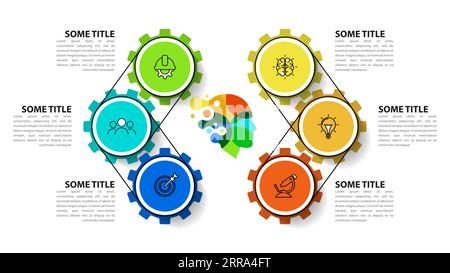 Infographic template with icons and 6 options or steps. Gears. Can be used for workflow layout, diagram, banner, webdesign. Vector illustration Stock Vector