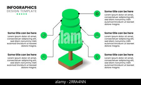 Infographic template with icons and 5 options or steps. Abstract isometric tree. Can be used for workflow layout, diagram, banner, webdesign. Vector i Stock Vector