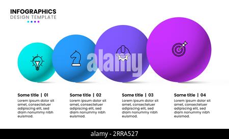 Infographic template with icons and 4 options or steps. increasing balls. Can be used for workflow layout, diagram, banner, webdesign. Vector illustra Stock Vector