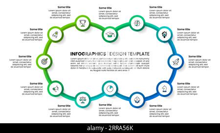 Infographic template with icons and 12 options or steps. Line in a loop. Can be used for workflow layout, diagram, banner, webdesign. Vector illustrat Stock Vector