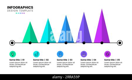 Infographic template with icons and 5 options or steps. Triangular chart. Can be used for workflow layout, diagram, banner, webdesign. Vector illustra Stock Vector