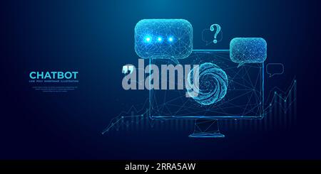 Chatbot abstract logo on a computer monitor screen and speech bubbles Stock Vector