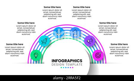 Infographic template with icons and 6 options or steps. Semicircle. Can be used for workflow layout, diagram, banner, webdesign. Vector illustration Stock Vector