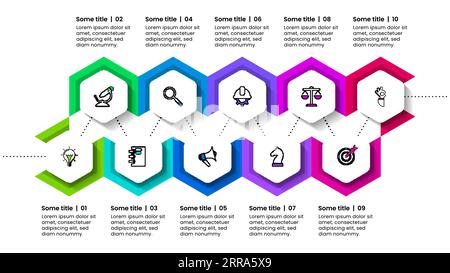 Infographic template with icons and 10 options or steps. Hexagons. Can be used for workflow layout, diagram, banner, webdesign. Vector illustration Stock Vector
