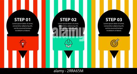 Infographic template with icons and 3 options or steps. Black pointers. Can be used for workflow layout, diagram, banner, webdesign. Vector illustrati Stock Vector