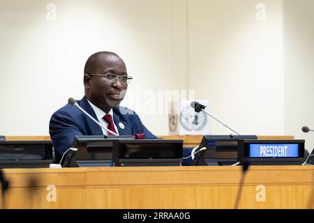 News Bilder des Tages 210723 -- UNITED NATIONS, July 23, 2021 -- Collen Vixen Kelapile addresses the opening of the 2022 session of the UN Economic and Social Council at the UN headquarters in New York, on July 23, 2021. Botswana s UN ambassador, Collen Vixen Kelapile, who became the new president of the UN Economic and Social Council ECOSOC on Friday, saw a more important role of the council in the challenging times. /Handout via Xinhua UN-ECOSOC-NEW PRESIDENT EskinderxDebebe/UNxPhoto PUBLICATIONxNOTxINxCHN Stock Photo