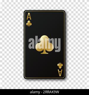 A black card with a gold plated card suit. Ace of clubs on a transparent background. Vector illustration. Stock Vector