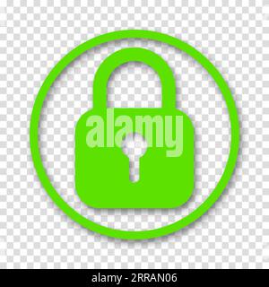 Green lock padlock sign icon. Vector clipart illustration on a transparent background. Stock Vector