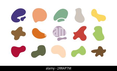 Set of colorful blob liquid elements. Fluid blob colorful elements. Liquid shapes, round abstract elements. Blotch shapes in neon colors. Simple water Stock Vector
