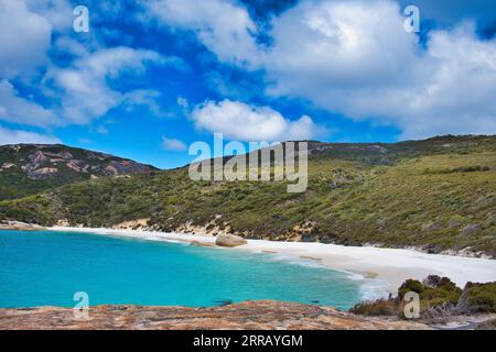 The picturesque Little Beach in Two Peoples Bay Nature Reserve, close to Albany, Western Australia. Turquoise water, granitic rocks Stock Photo