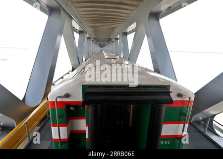 Munshiganj, Bangladesh - September 07, 2023: A special train operated by Bangladesh Railway on a test run on the 82-km Dhaka-Bhanga line via the Padma Stock Photo