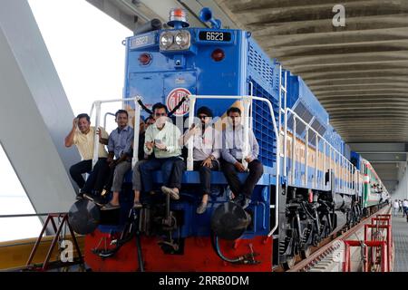 Munshiganj, Bangladesh - September 07, 2023: A special train operated by Bangladesh Railway on a test run on the 82-km Dhaka-Bhanga line via the Padma Stock Photo