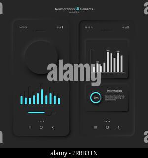 User interface elements for a mobile application in black and blue style. Stock Vector