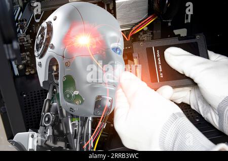 Concepts, development of artificial intelligence and self-learning of artificial intelligence. Stock Photo