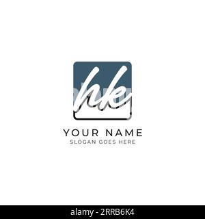 H, K, HK Initial letter handwritten and signature vector image template in square shape log Stock Vector