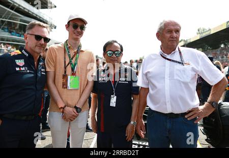 Monza, Italy. 03rd Sep, 2023. MONZA, Italy, 3. September 2023; Dr. Helmut MARKO (R), former F1 pilot and consultant to Red Bull, Chalerm Yoovidhya, Frederic Arnault, CEO of TAG Heuer and Christian HORNER (L) Parco di Monza, Autodromo, Formula One, F1, Italian Grand Prix, Grosser Preis von Italien, GP d'Italie, Motorsport, Race, Formel1, Honorarpflichtiges Foto, Fee liable image, Copyright © Arthur THILL/ATP images (THILL Arthur/ATP/SPP) Credit: SPP Sport Press Photo. /Alamy Live News Stock Photo