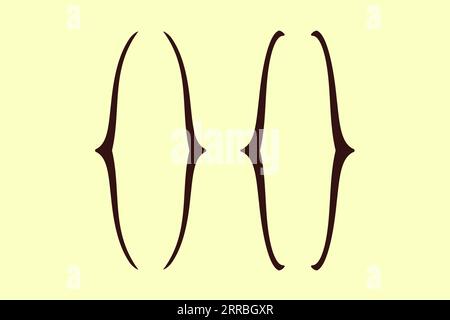 Curly double bracket parenthesis vector. Shape icon for text. Typographic symbols of mathematics. Yellow background. Stock Vector