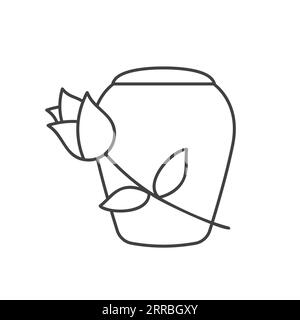 funerl urn with ashes and rose flower - vector illustration Stock Vector