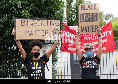 210925 -- GENEVA, Sept. 25, 2021 -- Protesters hold placards with anti-racism messages during the Million People March demonstration to protest against systemic racism in the UK in London, Britain, Aug. 30, 2020. Photo by /Xinhua Xinhua Headlines: Int l community opposes politicization of human rights issues, baseless allegations against China RayxTang PUBLICATIONxNOTxINxCHN Stock Photo