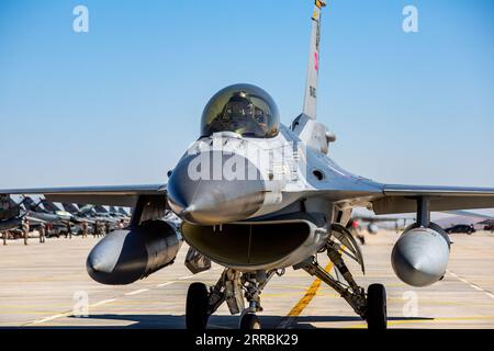 Konya, Turkey - 07 01 2021: Anatolian Eagle Air Force Exercise 2021  F16 Fighter jet in a taxiing position in Turkey Stock Photo