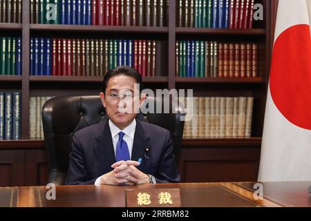 210929 -- TOKYO, Sept. 29, 2021 -- Fumio Kishida poses for a photo at the Liberal Democratic Party LDP headquarters following his election as Party President in Tokyo, Japan on Sept. 29, 2021. Fumio Kishida won the presidential election of Japan s ruling Liberal Democratic Party LDP on Wednesday to succeed Prime Minister Yoshihide Suga, calling for the LDP s unity. Kishida, who served as the country s former foreign minister from 2012 to 2017, secured 257 votes in a runoff to win over his contender vaccination minister Taro Kono who received 170 votes.  JAPAN-TOKYO-LDP-ELECTION-FUMIO KISHIDA D Stock Photo