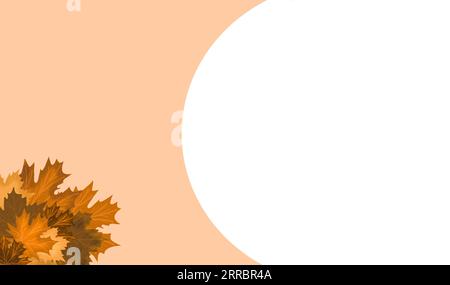 Autumn invitation in beige and white with leaves in the lower left corner. Concept to autumn background. Stock Photo