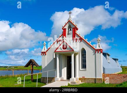 Exterior view of the Italian Chapel on Lamb Holm island in Orkney, Scotland, UK Stock Photo